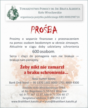 Apel odpowiedzialnych za zimowe utrzymanie schronisk i noclegowni w Kole Wrocławskim TPBA [skan]